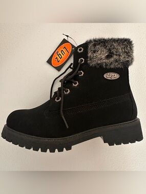 Lugz Black Lace-Up Faux Fur Collar Ankle‎ Boots